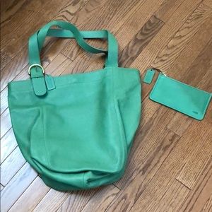 Vintage Coach Genuine Leather Green Tote & Pouch